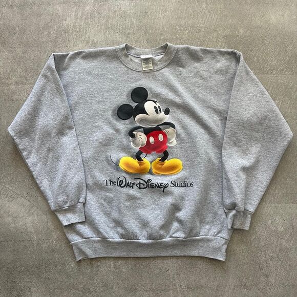 90s Vintage Disney Mickey Mouse Gray Crewneck Sweater - Picture 1 of 3